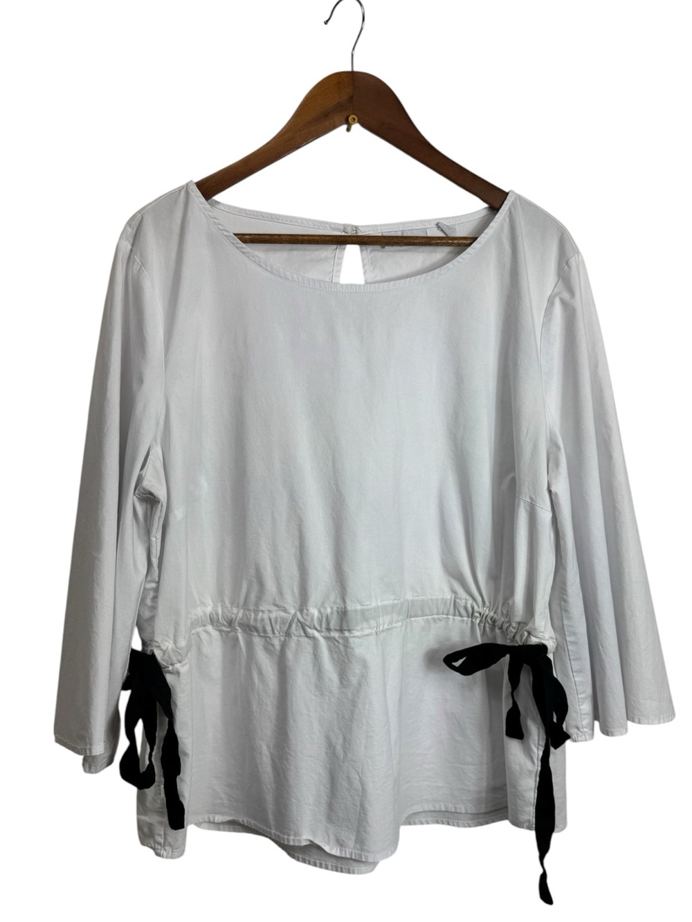 New York Company White Blouse with Black Side tie details